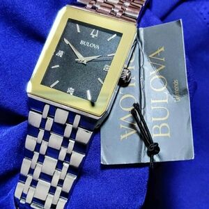 Bulova Quadra Black Gold Tone Luxury Tank Men's Watch